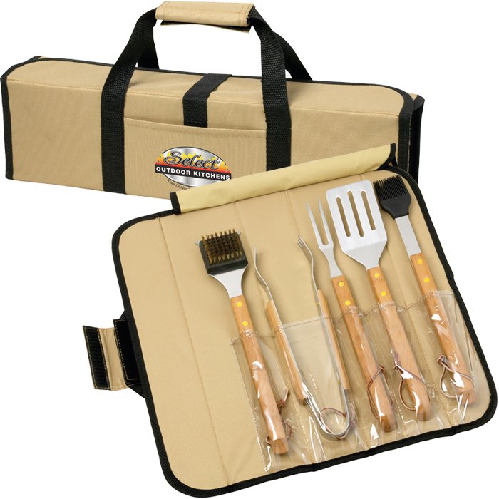 BBQ set-5 pc bamboo in roll up case